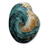 Gold Teal Ocean Spiral V - Asymmetric Metal Wall Art