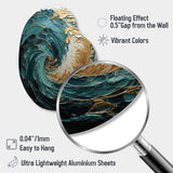 Gold Teal Ocean Spiral V - Asymmetric Metal Wall Art