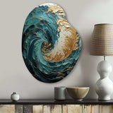 Gold Teal Ocean Spiral V - Asymmetric Metal Wall Art