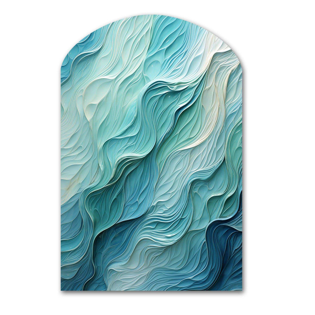 Aqua Blue And White Serenity Swirl I - Asymmetric Metal Wall Art