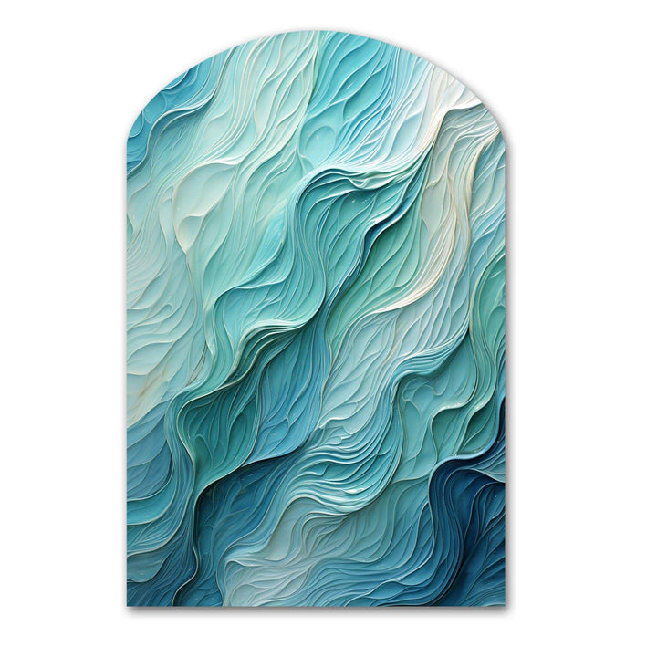 Aqua Blue And White Serenity Swirl I - Asymmetric Metal Wall Art