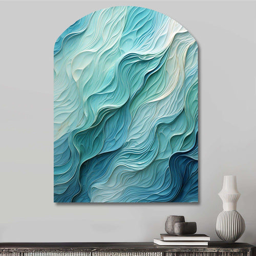 Aqua Blue And White Serenity Swirl I - Asymmetric Metal Wall Art