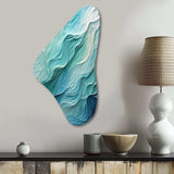 Aqua Blue And White Serenity Swirl I - Asymmetric Metal Wall Art