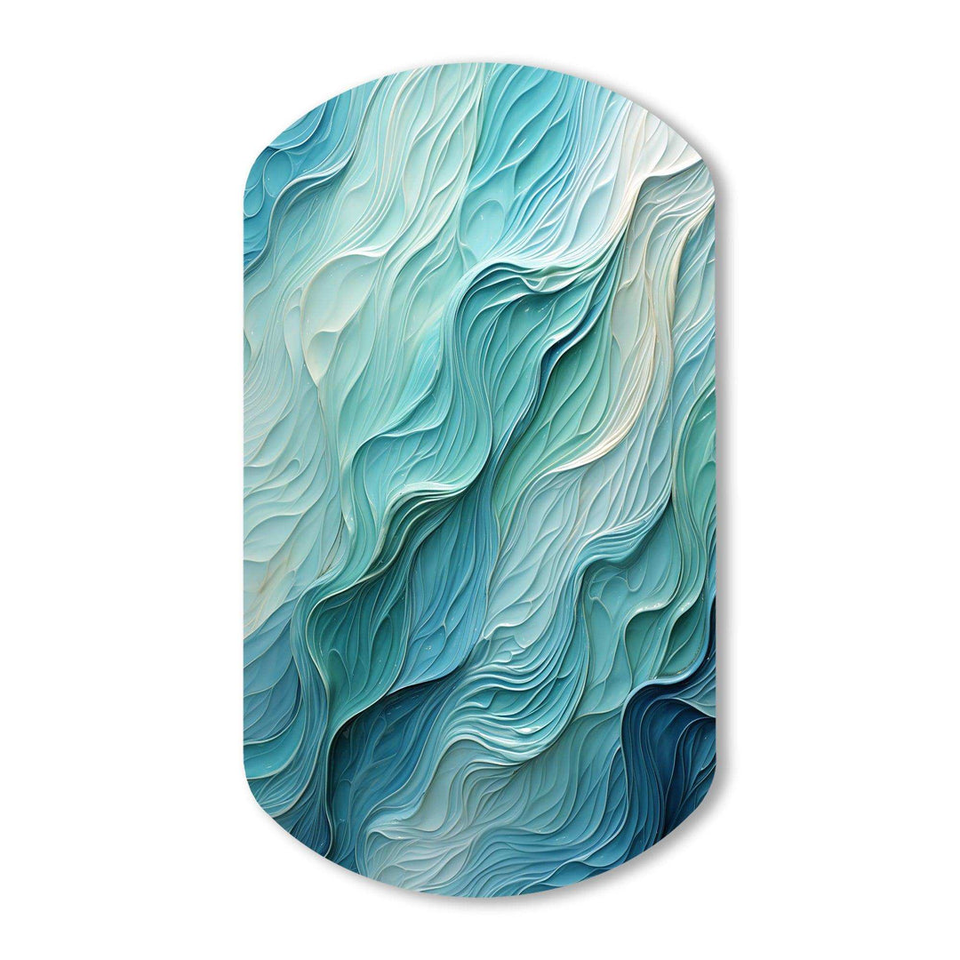 Aqua Blue And White Serenity Swirl I - Asymmetric Metal Wall Art