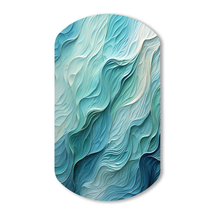 Aqua Blue And White Serenity Swirl I - Asymmetric Metal Wall Art