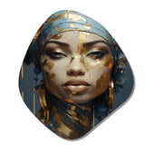 Blue And Gold African Woman Portrait - Asymmetric Metal Wall Art