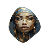 Blue And Gold African Woman Portrait - Asymmetric Metal Wall Art