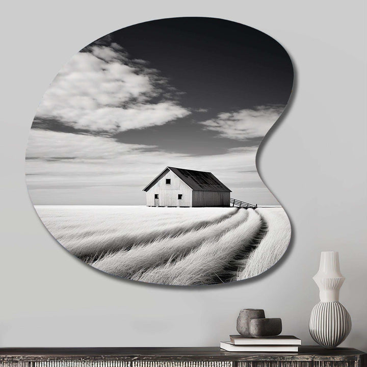 Black And White Barn Minimalism Country Charm I - Asymmetric Metal Wall Art