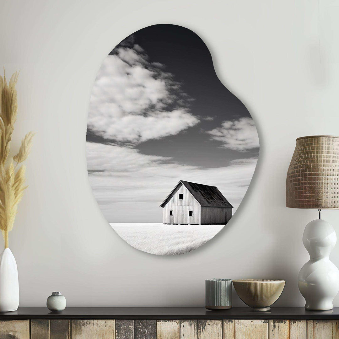 Black And White Barn Minimalism Country Charm I - Asymmetric Metal Wall Art