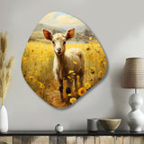 Cute Goat Portrait In Meadow II - Asymmetric Metal Wall Art