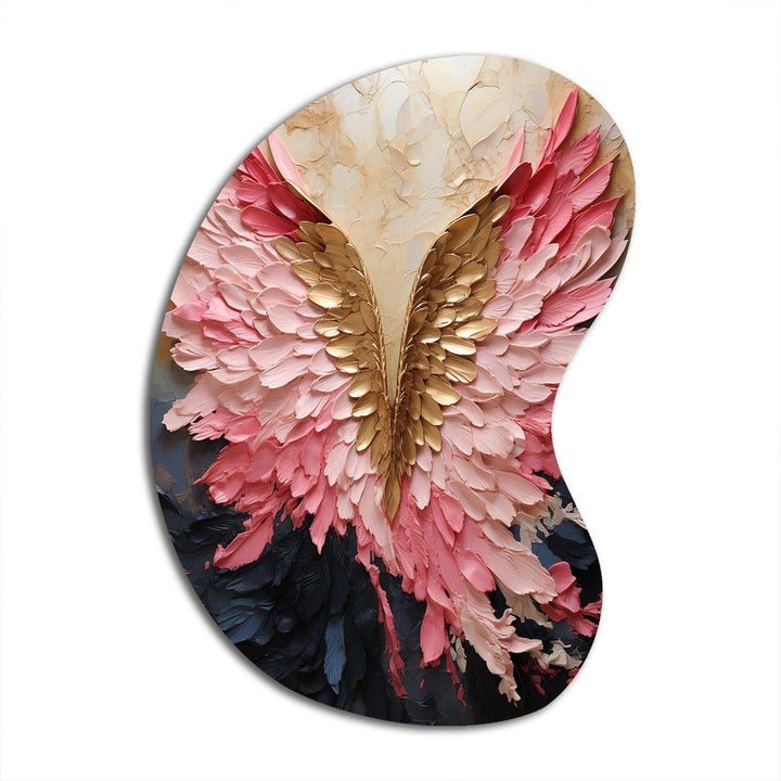 Pink And Gold Angel Wings - Asymmetric Metal Wall Art