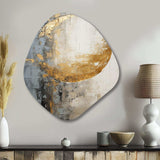 Minimalism Grey Gold Moon Poteries - Asymmetric Metal Wall Art