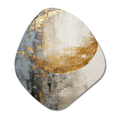 Minimalism Grey Gold Moon Poteries - Asymmetric Metal Wall Art