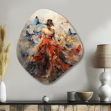 Butterfly And Woman Dance I - Asymmetric Metal Wall Art