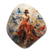 Butterfly And Woman Dance I - Asymmetric Metal Wall Art