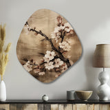 Cherry Blossoms Brown Dark Solitude I - Asymmetric Metal Wall Art