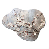 Minimalism Grey And Beige Cherry Blossom I - Asymmetric Metal Wall Art