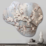 Minimalism Grey And Beige Cherry Blossom I - Asymmetric Metal Wall Art