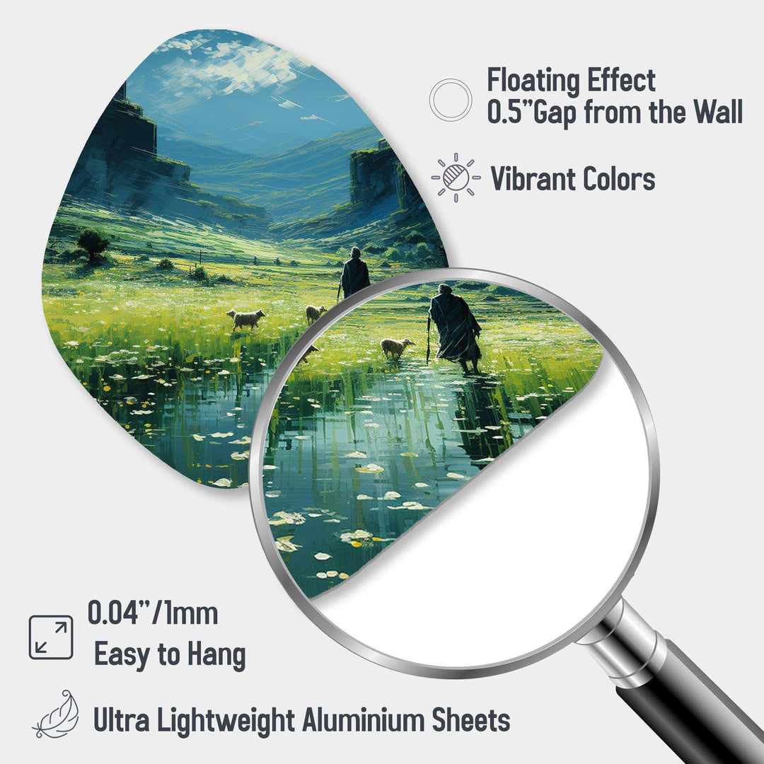 Good Shepherd Christianity Landscape - Asymmetric Metal Wall Art