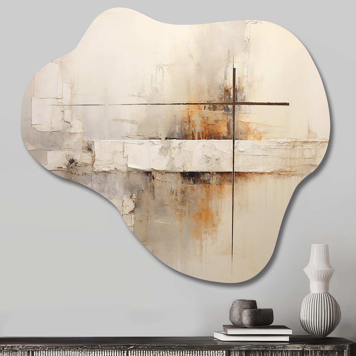 Beige Christianity Cross Of Jessus I - Asymmetric Metal Wall Art