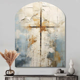 Beige Christianity Cross Of Jessus II - Asymmetric Metal Wall Art