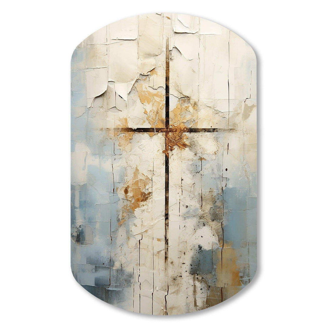 Beige Christianity Cross Of Jessus II - Asymmetric Metal Wall Art