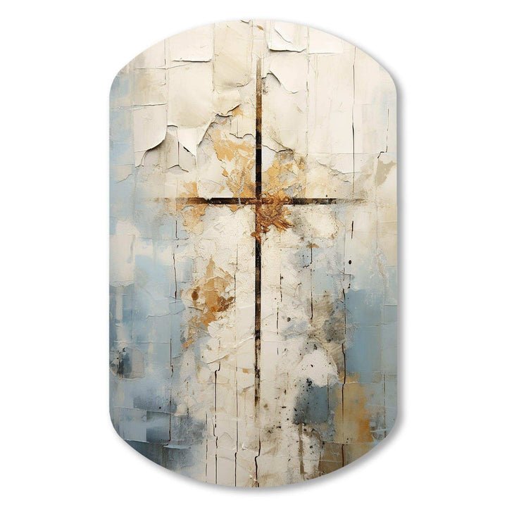 Beige Christianity Cross Of Jessus II - Asymmetric Metal Wall Art