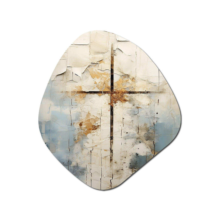 Beige Christianity Cross Of Jessus II - Asymmetric Metal Wall Art