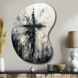 Minimalism Black And White Religious Cross - Asymmetric Metal Wall Art