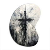 Minimalism Black And White Religious Cross - Asymmetric Metal Wall Art