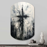 Minimalism Black And White Religious Cross - Asymmetric Metal Wall Art