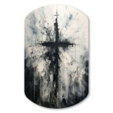 Minimalism Black And White Religious Cross - Asymmetric Metal Wall Art