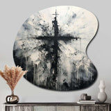 Minimalism Black And White Religious Cross - Asymmetric Metal Wall Art