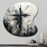 Minimalism Black And White Religious Cross - Asymmetric Metal Wall Art