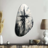 Minimalism Black And White Religious Cross - Asymmetric Metal Wall Art