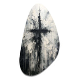 Minimalism Black And White Religious Cross - Asymmetric Metal Wall Art