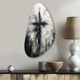 Minimalism Black And White Religious Cross - Asymmetric Metal Wall Art