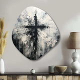 Minimalism Black And White Religious Cross - Asymmetric Metal Wall Art