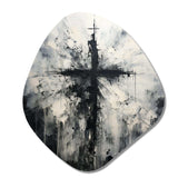 Minimalism Black And White Religious Cross - Asymmetric Metal Wall Art