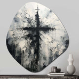 Minimalism Black And White Religious Cross - Asymmetric Metal Wall Art