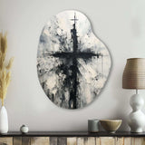 Minimalism Black And White Religious Cross - Asymmetric Metal Wall Art