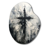 Minimalism Black And White Religious Cross - Asymmetric Metal Wall Art