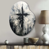 Minimalism Black And White Religious Cross - Asymmetric Metal Wall Art