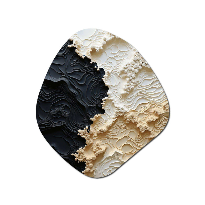 Abstract Cream And Black Liquid Paint - Asymmetric Metal Wall Art