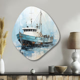 Blue And White Fishing Boat I - Asymmetric Metal Wall Art