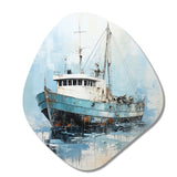 Blue And White Fishing Boat I - Asymmetric Metal Wall Art