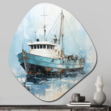 Blue And White Fishing Boat I - Asymmetric Metal Wall Art