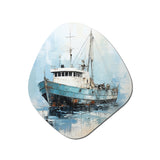 Blue And White Fishing Boat I - Asymmetric Metal Wall Art