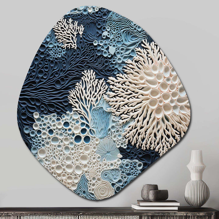 Under Water Blue And White Corals Collage - Asymmetric Metal Wall Art