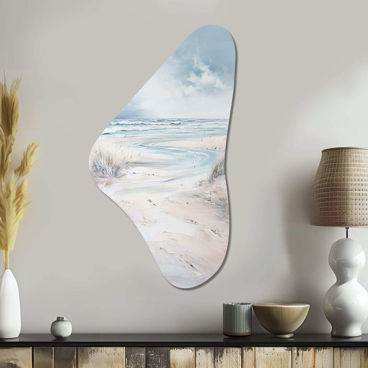 Coastal Beach Charm In Winter - Asymmetric Metal Wall Art
